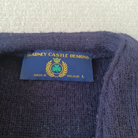 VTG Blarney Castle Knitwear Cardigan Sweater Mens L Blue Wool Irish Embroidered - Picture 3 of 10